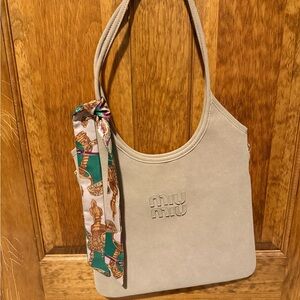 NEW Cream Beige Suede Tote with Scarf